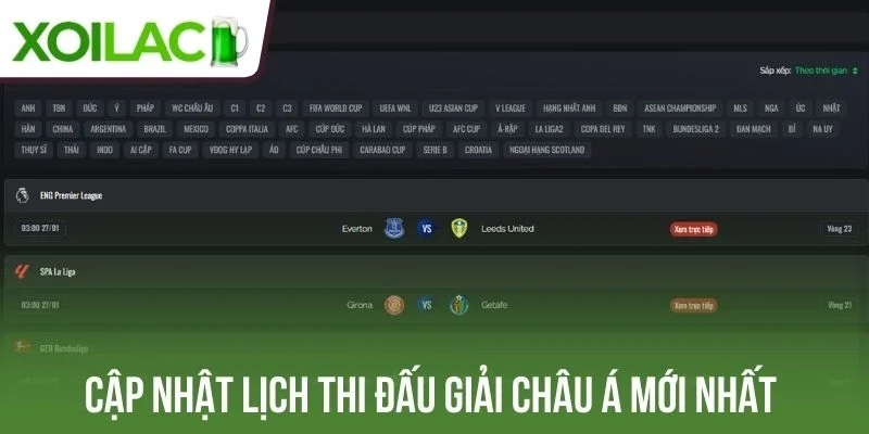 Cập nhật lịch thi đấu châu Á mới nhất 2026