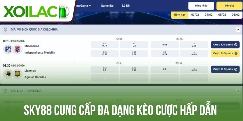 Sky88 cung cấp đa dạng kèo cược hấp dẫn