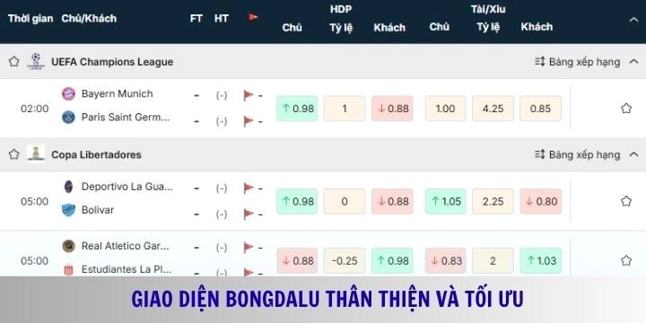 Theo dõi Bongdalu cập nhật giao diện chất lượng hàng đầu