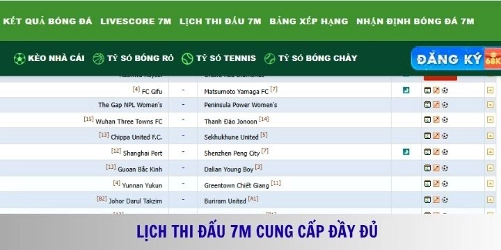Theo dõi lịch thi đấu bóng đá cập nhật mới nhất trên 7m